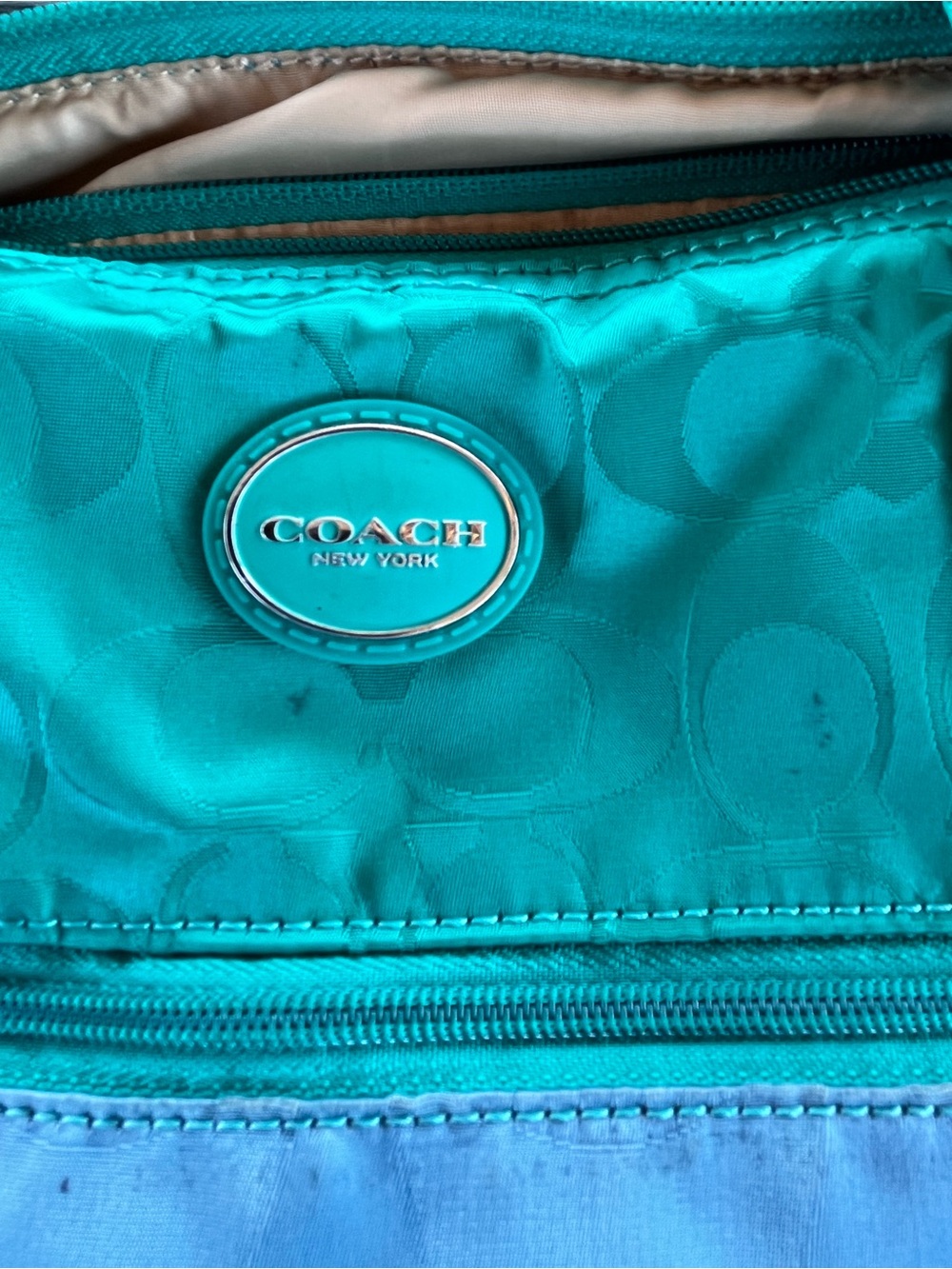 Coach Green and Blue Signature Tote Bag clean inside/ weekender bag - Picture 4 of 13